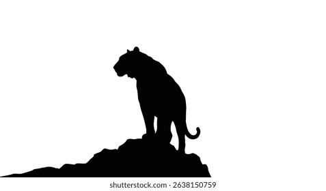 Black Silhouette Icon a Silhouette of a Tiger Standing Tall on a Rocky Ledge, Surveying Its Surroundings