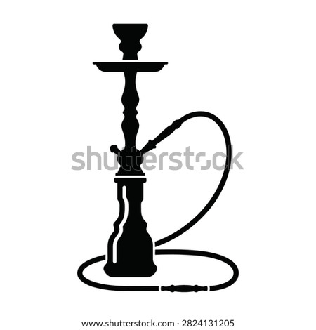 A black silhouette icon of a traditional hookah pipe with hose and bowl, isolated on white. Represents shisha smoking culture, relaxation, and oriental cafe atmosphere.