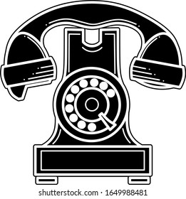 Black silhouette icon of a vintage telephone. Vector illustration isolated on a white background.