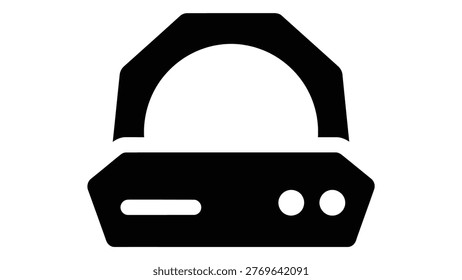 Black silhouette icon of a virtual reality headset, representing immersive technology, gaming, and digital simulation, isolated on a white background.