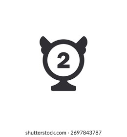 Icono del trofeo del ganador. Símbolo de victoria. Icono de la taza. Icono de copa. Copa de trofeos de campeón. Taza del deporte en soporte. Insignia de logro. Insignia de recompensa. Segundo lugar. Marca de calidad. Calidad Premium. Icono de premio. Juego