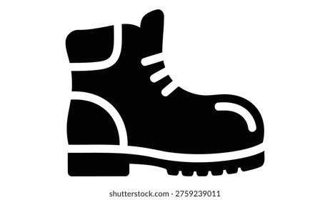 A black silhouette icon of a work safety boot, representing protective footwear used in industrial, construction, and heavyduty work environments.