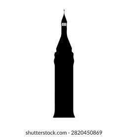 A black silhouette of the iconic Big Ben clock tower in London against a plain white background.