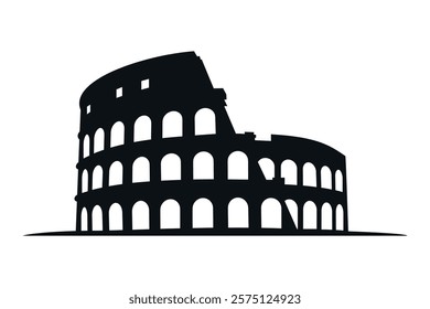 Black silhouette of the iconic Roman Colosseum, emphasizing its historic arches and structure