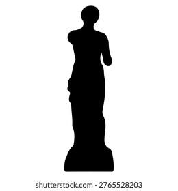 A black silhouette of the iconic Venus de Milo statue, a symbol of ancient Greek art and beauty.
