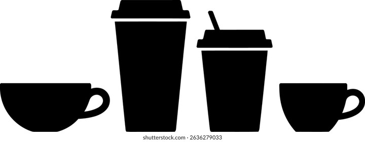 Black Silhouette Icons of Coffee Cup Vector Icon Set
