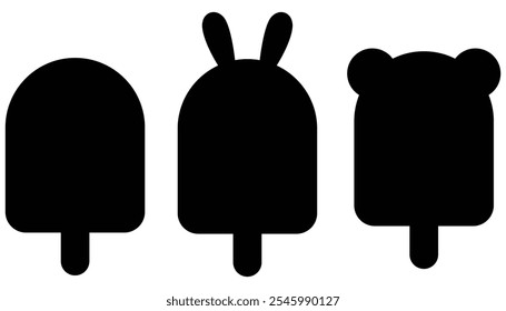 Black Silhouette Icons of Ice Cream for Design Projects