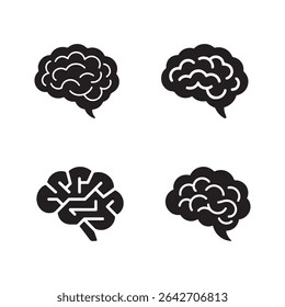 Black silhouette icons on a white background illustrate the shape of a human brain representing ideas and intelligence. The icons feature variations in design.