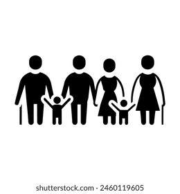 Black silhouette icons representing a multigenerational family including elderly adults, middle-aged adults, and children