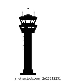 Ilustração De Silhueta Preta De Uma Torre De Controle Do Aeroporto Sobre Fundo Branco