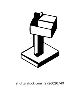 Ilustração em silhueta preta de um scanner de código de barras montado no suporte comumente usado em contadores de pagamento de caixa de varejo gerenciamento de estoque e sistemas de ponto de venda