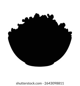 Black silhouette illustration of a bowl filled with delicious popcorn on a white background