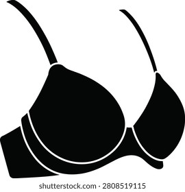 Black silhouette illustration of bra with cups, straps, and band, minimal lingerie design for fashion, clothing, undergarment, intimate apparel, and feminine style concepts
