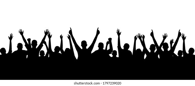 black silhouette illustration of cheering cheerful supporter
