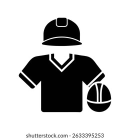 Black silhouette illustration of construction worker attire including hard hat and work clothes
