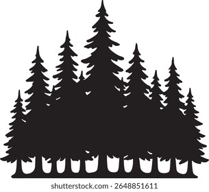 Black silhouette illustration depicting a dense group of pine trees perfect for nature and outdoor related design projects