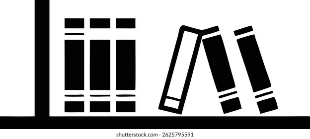Black silhouette illustration of a detailed bookshelf design for education and knowledge concepts