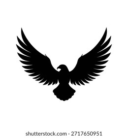 Ilustración de la silueta negra de un águila con las alas extendidas, aisladas en blanco, ilustración de la silueta de las alas del águila