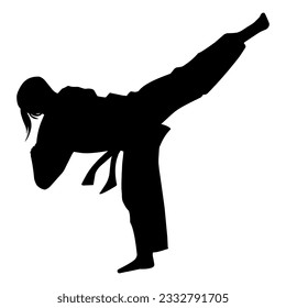 Ilustración de silueta negra de karate femenino. Perfecto para pegatinas, iconos, logos, sitios web, anuncios con tema deportivo.