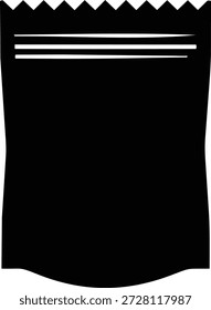 Una ilustración de silueta negra de una bolsa de embalaje flexible con línea de ruptura y cierre de cremallera