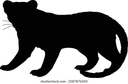 Black silhouette illustration of Fossa hand drawn