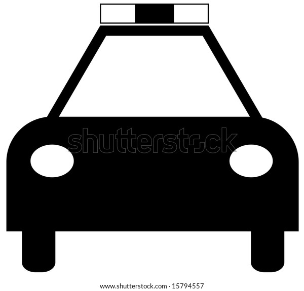 black silhouette illustration of the front of a\
police car