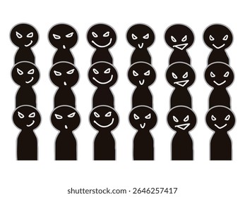 Black silhouette illustration of a group of villains