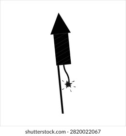 Black silhouette illustration of a lit firework rocket with silhouette