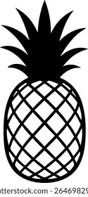 Black silhouette illustration of a pineapple with clean crisscross pattern on white background. Perfect for logos, stickers, packaging, and tropical-themed design projects.