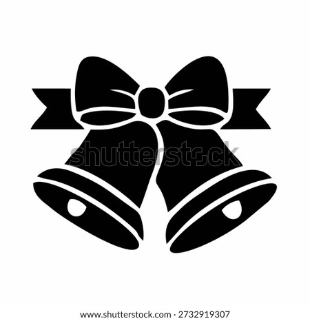 A black silhouette illustration of two festive bells adorned with a decorative bow, symbolizing celebration, holidays, and joyous occasions.