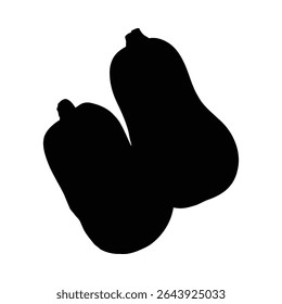Ilustração de silhueta preta de dois legumes frescos de abóbora de butternut isolado no fundo branco