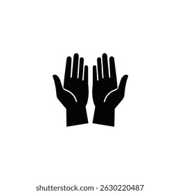 Black silhouette illustration of two open hands against a clean white background for various concepts.