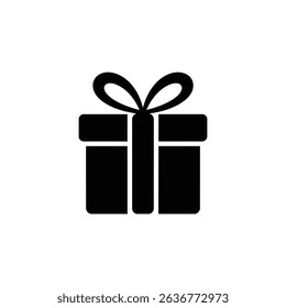 Black silhouette illustration of a wrapped gift box with decorative bow, perfect for graphic design or vector art projects and visual element resource.