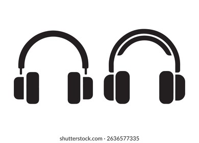 Black silhouette illustrations of two different modern headphones on white background