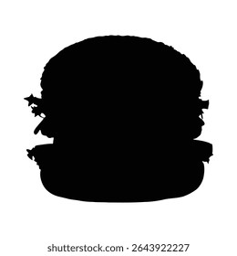 Black silhouette image of a delicious hamburger representing fast food or restaurant cuisine