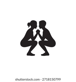 Una Imagen de silueta negra que representa a dos personas involucradas en un combate de lucha libre de brazos. Ambos individuos están en una posición agachada, uno frente al otro con las manos juntas en el centro.
