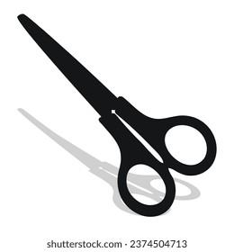 Black silhouette image of scissors. Stationery, pocket, kitchen, manicure, surgery, hairdressers, tailor, garden, household