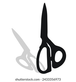 Black silhouette image of scissors. Stationery, pocket, kitchen, manicure, surgery, hairdressers, tailor, garden, household