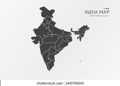 Black silhouette of India map on transparent background. EPS10 vector file organized in layers for easy editing.