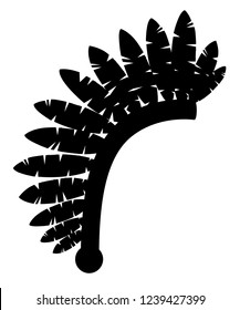 Black silhouette. Indian headdress. Warbonnet icon. Headdress with feathers. Flat vector illustration isolated on white background.