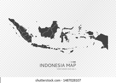 Black silhouette of Indonesia map on transparent background. EPS10 vector file organized in layers for easy editing.