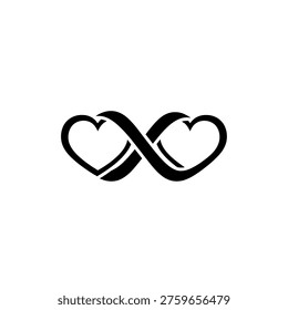 A black silhouette of an infinity symbol with two hearts, symbolizing endless love, passion, and an unbreakable bond.