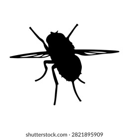 Black silhouette of an insect in flight with detailed wings and body, set against a plain white background.
