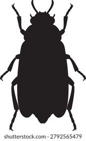 Black silhouette of insect on transparent background, six legs, antennae, arthropod.