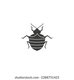 Black silhouette of insect parasite flat style, vector illustration isolated on white background. Decorative design element for pest control service, bug