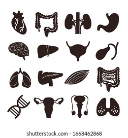 Black silhouette internal isolated organs set. Vector flat graphic design illustration