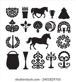 A black silhouette Irish symbol set 