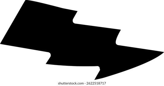 Black silhouette with irregular edges and pointed end, resembling a geographical region or abstract landmass outline on a white background