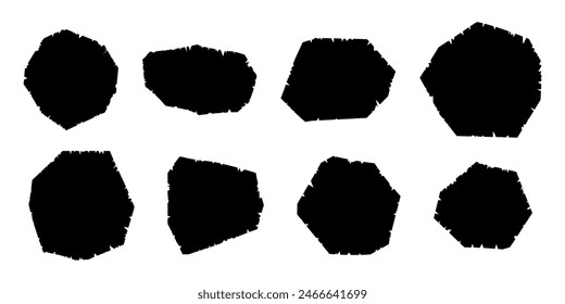 Black silhouette irregular shapes with ragged edges isolated on white background. Set of rough torn paper