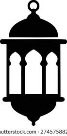 Black Silhouette of Islamic Lantern with Arabic Arch